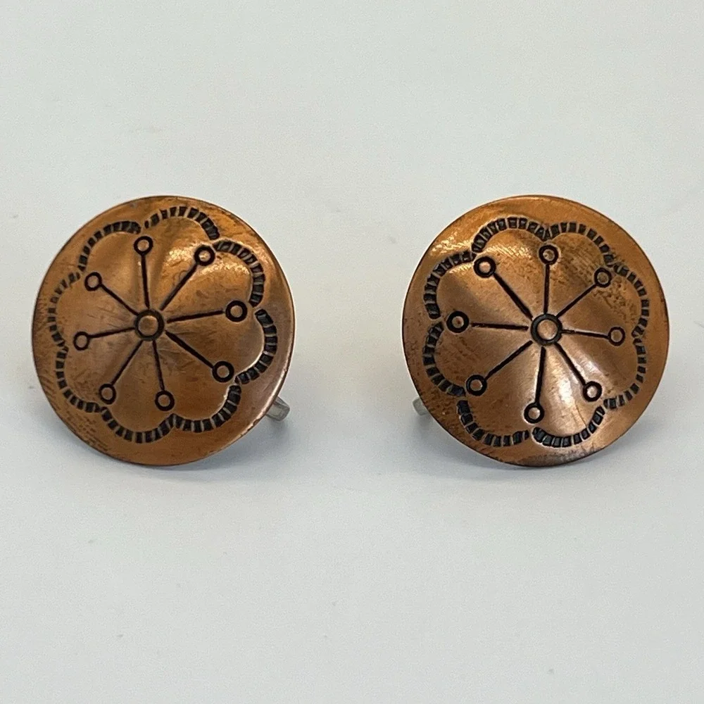 Copper Native American Style Concho Style Earrings Clip-on Vintage Screw Back‎